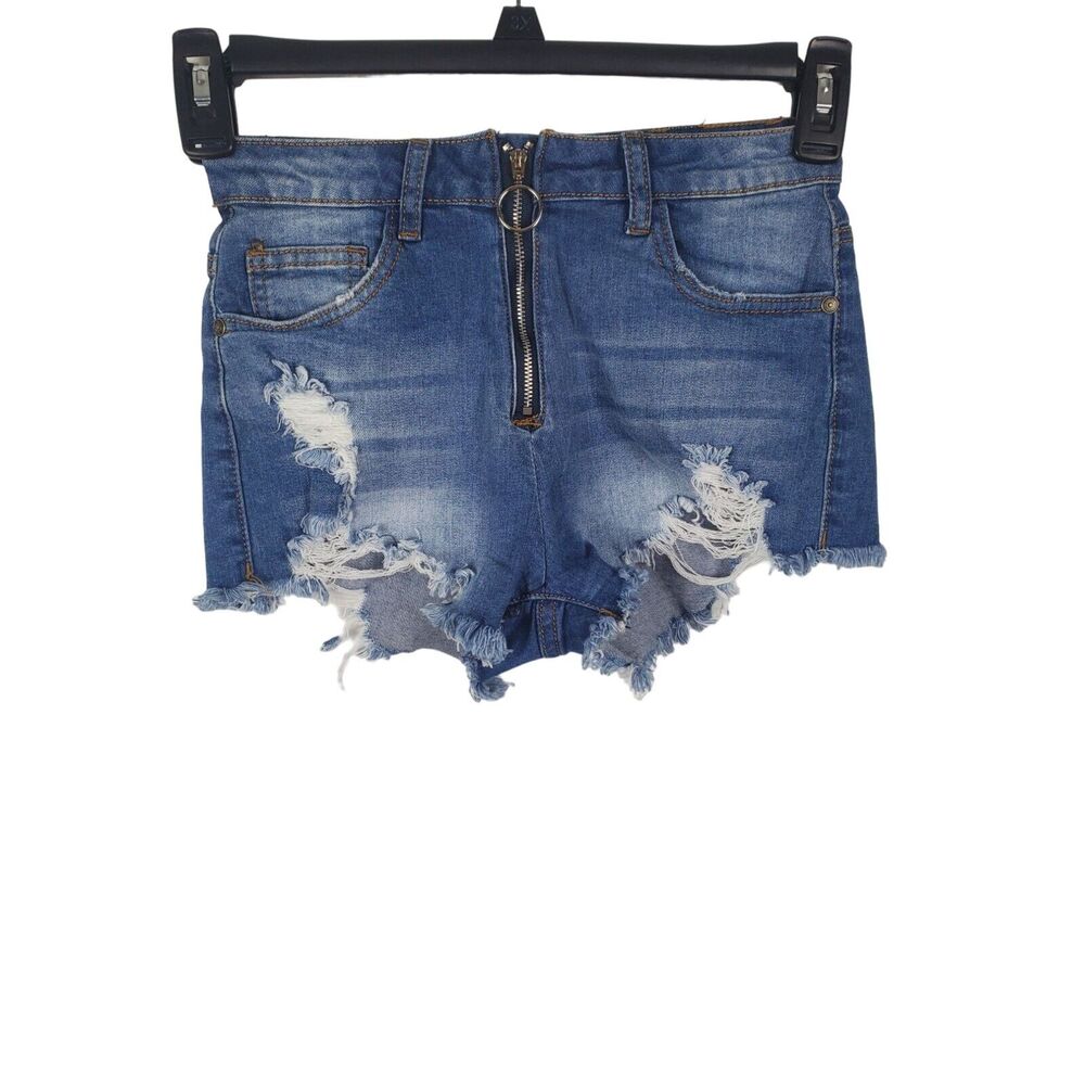 Machine‎ Shorts Small Womens Zippered Front High Rise Raw Hem Distressed Summer